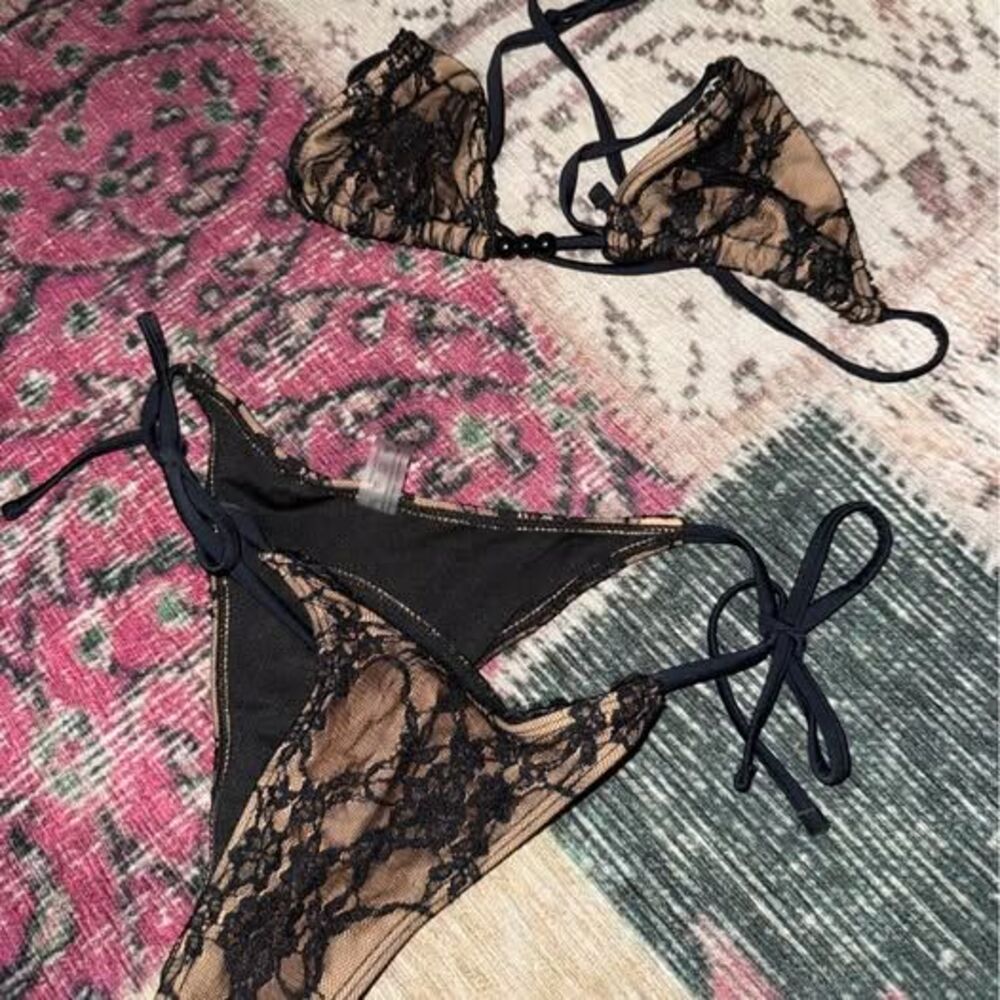 Black Lace Bikini Set Size Large y2k trendy